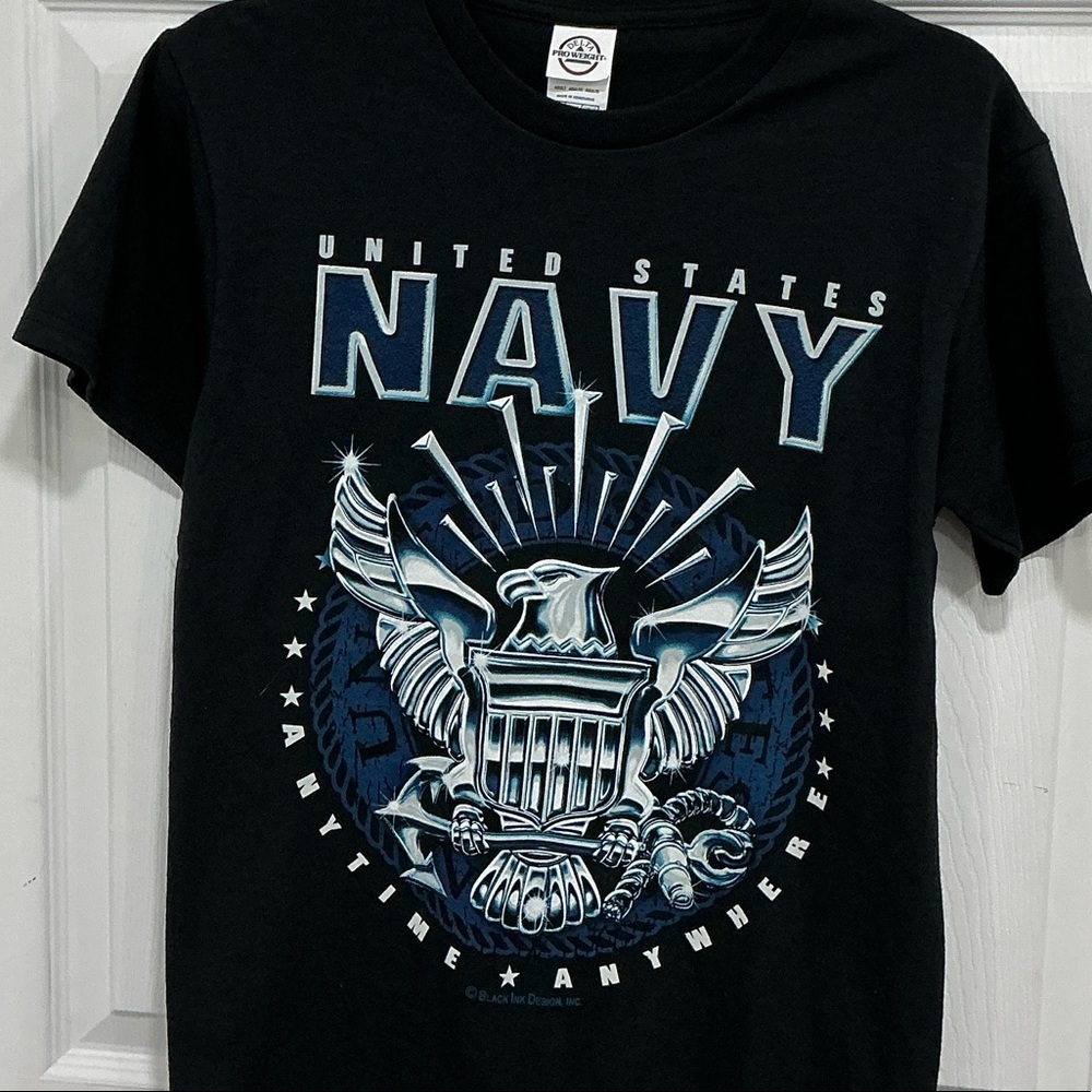 Navy Emblem Black T-Shirt